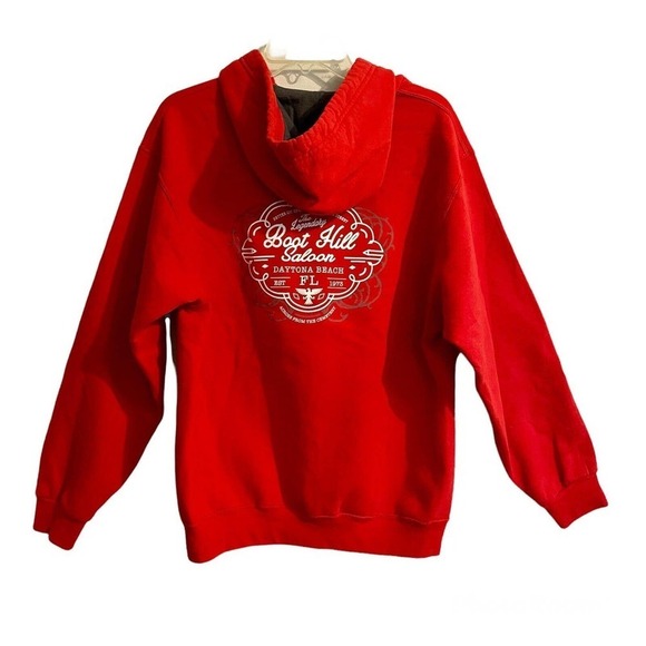 Boot Hill Saloon Large Sweatshirt Jacket Red Graphic Hooded 2016 Bike We… - Picture 3 of 6